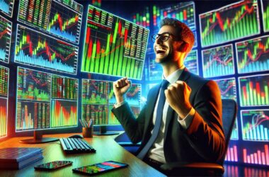 Illustration of a happy stock trader who just learned something amazing about trading